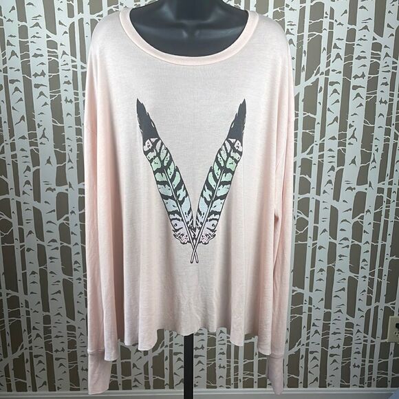 Wildfox Oversized Feather Print Boho Long Sleeve Shirt sz M - Picture 1 of 12